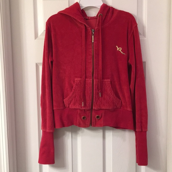 Rocawear Y2K Red crop velour jacket hoodie size small - Picture 1 of 8
